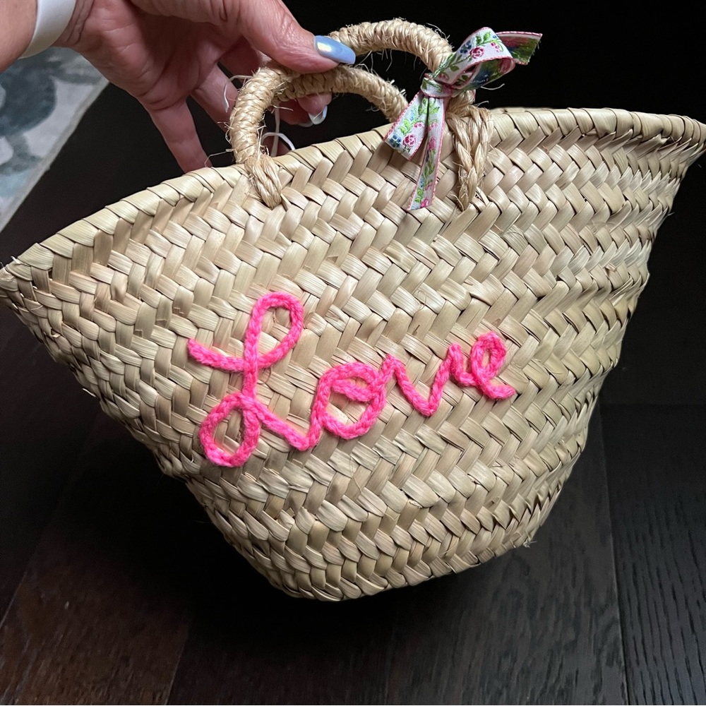 Poolside "Love" Mini Straw Tote with Love Shack Fancy Ribbon
